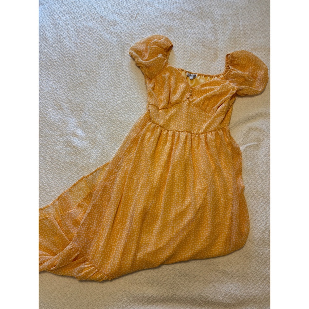 Mimi Chica Yellow Floral Puff Sleeve Midi Dress Cottagecore Smocked Back Small